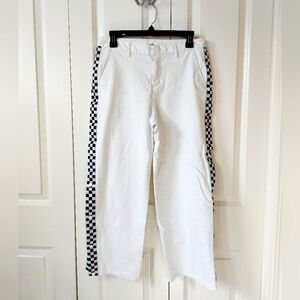 Vans White Denim Checkered Stripe Tear Away Pants size‎ 28